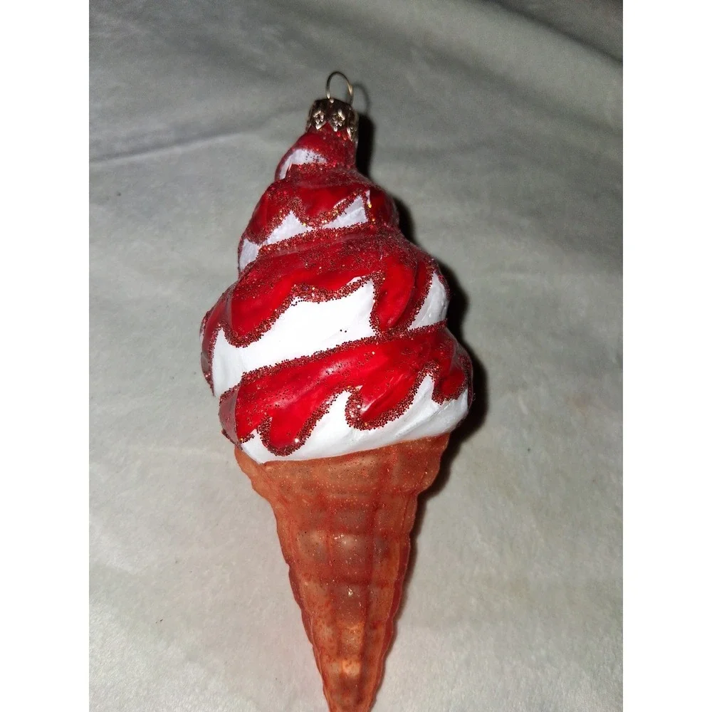 Poland Blown Glass Ice Cream Cone Christmas Ornament 5.25